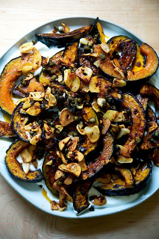 Quick Roasted Kabocha: Spicy Calabrian Chili & Lemony Yogurt